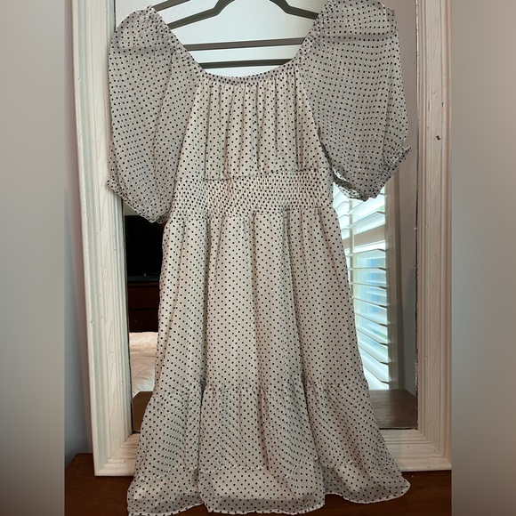 Lauren Conrad Tie Neck Puff Sleeve White Polka Dot Dress Size X-Small - Picture 2 of 3